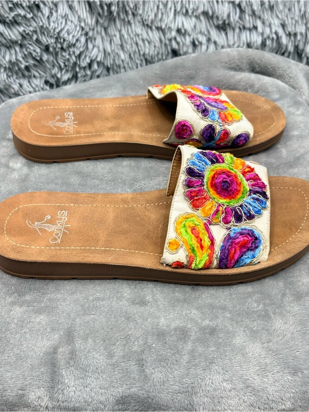 Corkys Pinwheel Sandals Womens 7  Multicolor Slip On Embroidered Floral Paisley